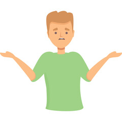 A Cartoon Man With Blond Hair Wearing A Light Green T Shirt Shrugging His Shoulders With An Uncertain Expression On A Transparent Background