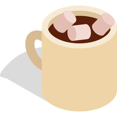 A Cozy Beige Mug Filled With Warm Chocolate And Fluffy White Marshmallows On A Transparent Background