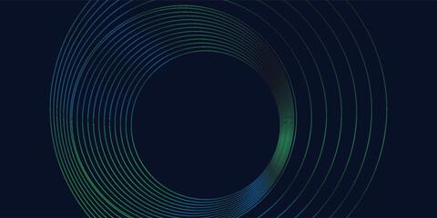 Round frame colorful blue green light isolated on dark background. Abstract circles lines pattern. Vector illustration concept for music, digital, modern science, Ai technology. eps10