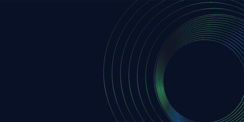 Round frame colorful blue green light isolated on dark background. Abstract circles lines pattern. Vector illustration concept for music, digital, modern science, Ai technology. eps10