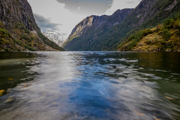 Panoramic scenery of the fjords in Norway, near Bakka
