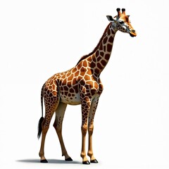 Obraz premium Single giraffe illustration on white backdrop. Tall African mammal with brown and white spots stands. Animal isolated ideal for kids book, zoo project, education material. Wildlife safari concept.