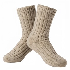 Soft woolen socks, ribbed pattern, cozy and warm, isolated on a white background