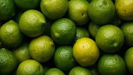 Closeup green limes in a box, ai