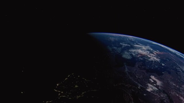Earth from space. Planet rotating with day and night with city lights