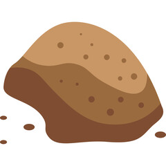 A stylized illustration of a pile of brown dirt with darker brown layered soil texture and small pebbles scattered around on a transparent background graphic style