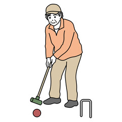 グラウンドゴルフを楽しむシニア女性のイラスト