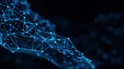 Futuristic Blue Abstract Visual Featuring Connected Digital Nodes and Lines Representing Data Flow and Computational Networks in Dark Background