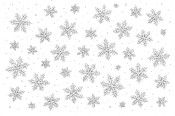 Snowflakes falling on a transparent background, creating a winter seasonal weather pattern, frosty crystal ice elements