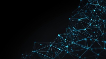 Abstract digital landscape with glowing blue connections and dark background representing interconnectedness and technology innovation in modern design
