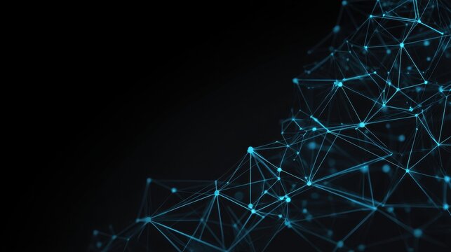 Abstract digital landscape with glowing blue connections and dark background representing interconnectedness and technology innovation in modern design
