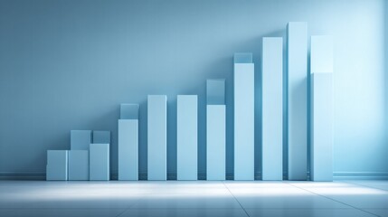 A Modern Graph Displaying Increasing Business Growth and Progress Over Time in a Minimalist Office Environment with Soft Blue Background