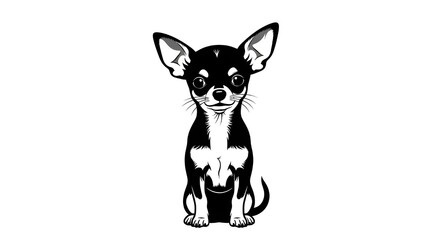 Fototapeta premium Adorable black and white chihuahua dog sitting patiently, its big ears perked, exuding a charming and loyal personality perfect for pet-related projects