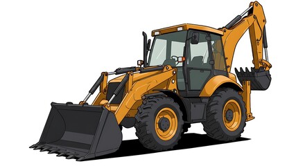 Yellow backhoe loader illustration on white background construction equipment