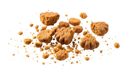 Delicious crushed ginger snap cookies scattered on a white background, a sweet treat for any occasion.