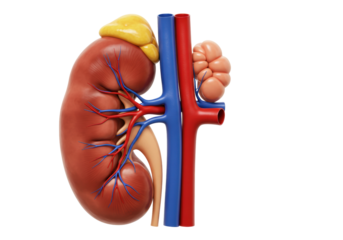 Human kidney anatomy isolated on transparent background, detailed medical organ model for educational and healthcare purposes