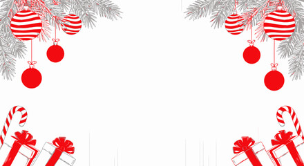 Festive Christmas Decorations with Ornaments, Gifts, and Candy Canes on a White Background for Holiday Season