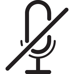 Black Muted Microphone Icon With Red Diagonal Line Symbolizing Silence And No Sound On White...