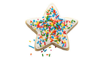 Whimsical star-shaped cookie adorned with vibrant sprinkles, a sweet treat for any celebration.