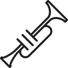 Black Outline Trumpet Icon Musical Instrument With Valves and Bell A Simple Graphic Representation Of A Brass Wind Instrument On A Transparent Background