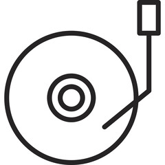 Black Outline Icon of a Turntable with Stylus on a Transparent Background