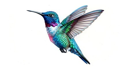 Obraz premium Hummingbird illustration in flight with vibrant plumage isolated on white