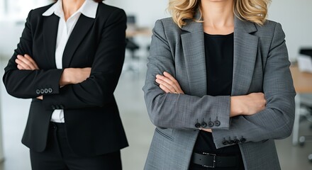 Professional women in business attire standing with arms crossed
