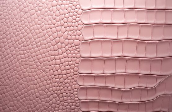 Pink crocodile leather. Abstract pattern texture background for design. Reptile skin luxury material. Close up shot of textured surface with scale detail.
