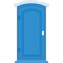Blue Portable Toilet Booth with White Trim and Silver Door Handle on a Transparent Background Isolated Vector Graphic