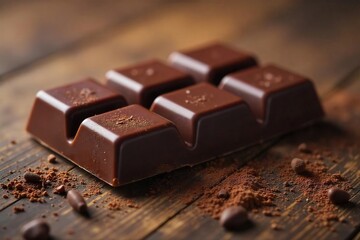 Indulge in Rich Dark Chocolate A Smooth, Intensely Delicious Bar Ready to Break and Savor on Rustic Wood