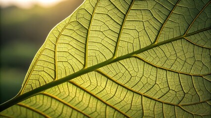 Fototapeta premium A close up of a leaf highlighting its intricate veins