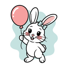 Fototapeta premium Cute bunny with pink balloon lovely and adorable celebration concept