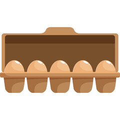 Brown Cardboard Egg Carton Holding Five Light Brown Eggs With A White Background And Transparent Background Overlay
