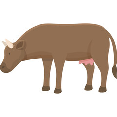 Brown Cow Illustration With Pink Udder Standing On Transparent Background Cartoon Style Realistic Detail