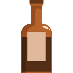 Brown Glass Bottle With Amber Liquid And Blank Label On Transparent Background Simple Flat Design Illustration