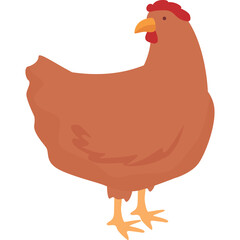 Brown Hen Standing With Red Comb And Yellow Beak Simple Illustration On Transparent Background