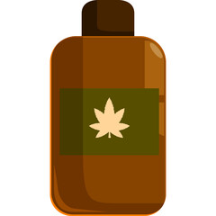 Brown Glass Bottle With Maple Leaf Symbol Label And Black Cap Amber Liquid Isolated On White Background Simple Flat Icon Design Style