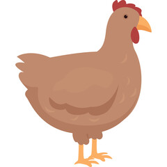 Brown Hen Standing Profile View Full Body Illustration Flat Design Isolated Transparent Background
