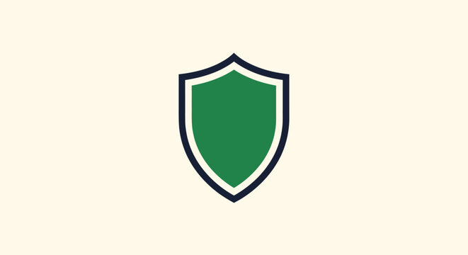 Crest-like shield with green fill and blue outline on cream background