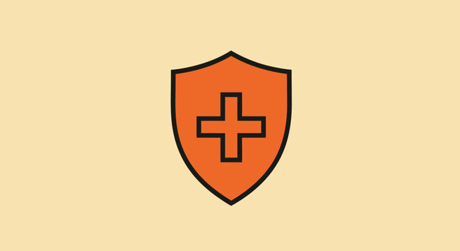 An orange shield emblem with a black cross on a light background