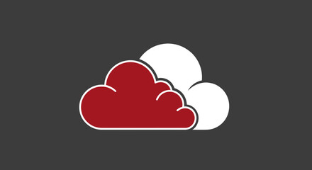 Two outlined clouds, one red, one white, on a dark gray background