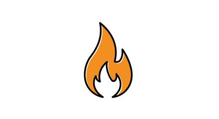 Simplistic drawing of a singular stylized orange flame outlined in black