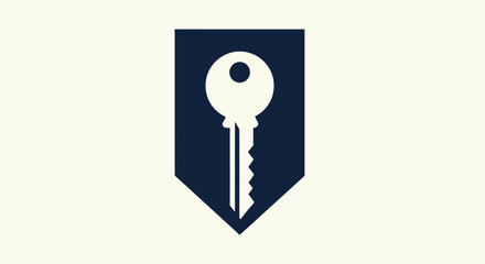 Key icon within a dark pentagon shape