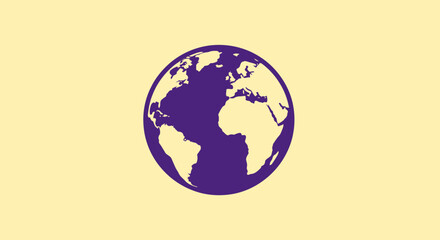 Stylized globe purple continents on pale yellow