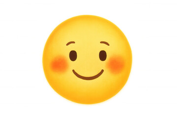Fototapeta premium Smiling yellow face emoji expressing happiness, positivity, and blush feeling, isolated with transparent background