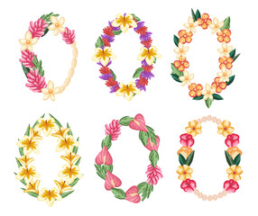 Hawaiian necklace garland with summer flowers. Aloha wreath in flat style © Yulia Zelinskaya
