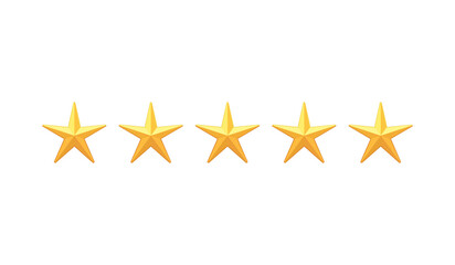 Five gold star rating icon. 3D of quality review symbol.