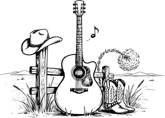 Sketch Guitar Icon Acoustic Guitar Country  Vector Illustration isolated