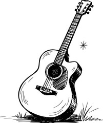 Sketch Guitar Icon Acoustic Guitar Country  Vector Illustration isolated
