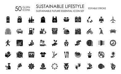 Sustainable Lifestyle solid icon set